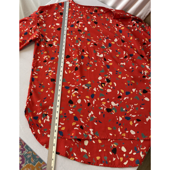 Women’s Plus Size XXL Boho Confetti Red Short Bell Sleeve Tunic Blouse Party - Picture 6 of 8